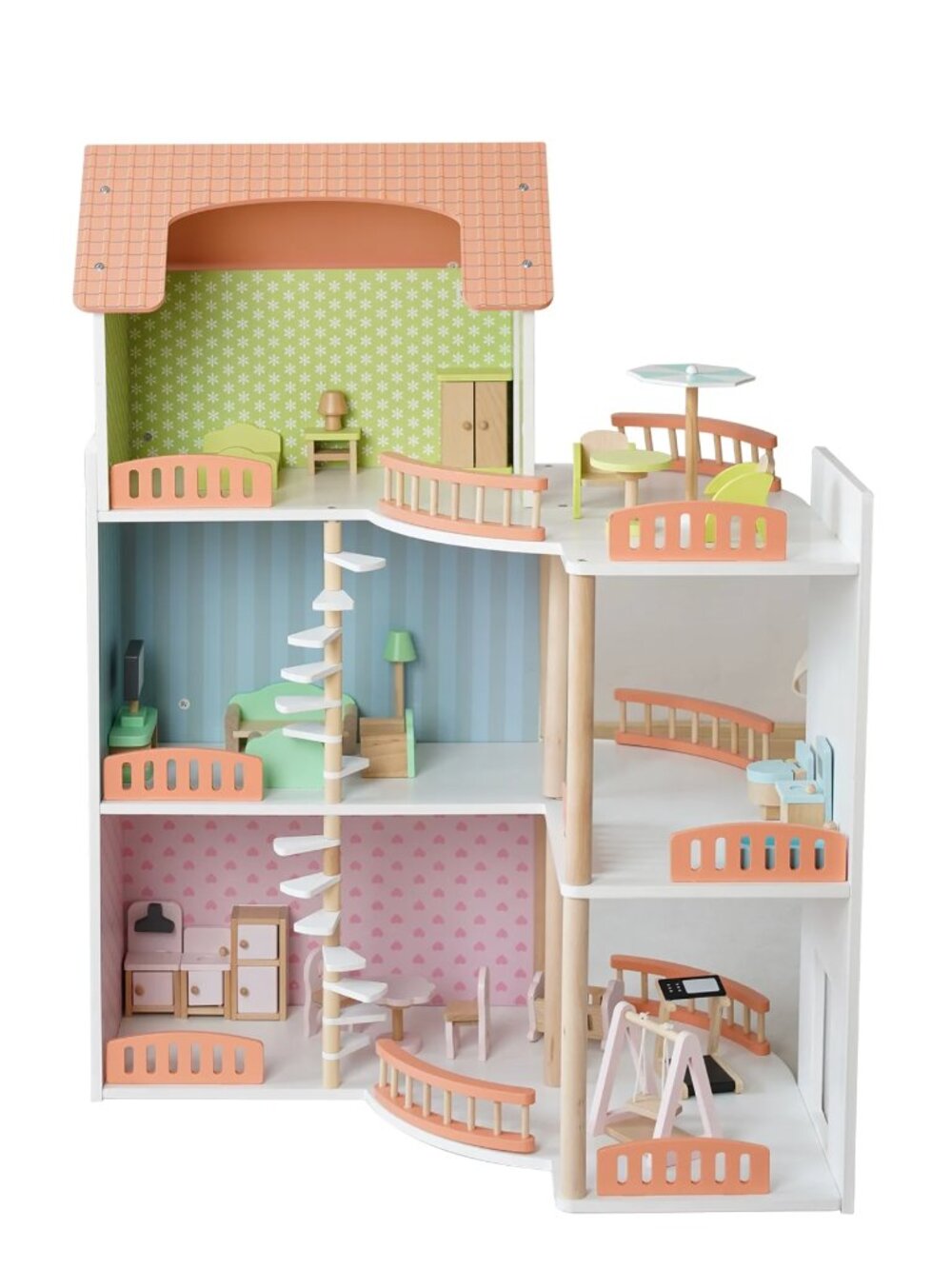 Wooden Dollhouse Playset, 3-Story Montessori Pretend Play Toy - Picture 8 of 16